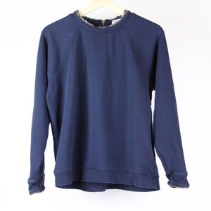 J Crew Crewneck Sweatshirt Floral Accent Zipper Size XL Blue